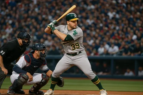 Baseball Player in a Gray Oakland Athletics Uniform Prepares