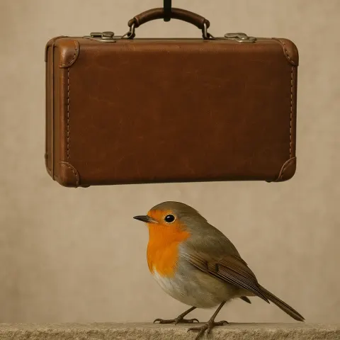 Image Showing a Bird Sitting Close to a Suitcase
