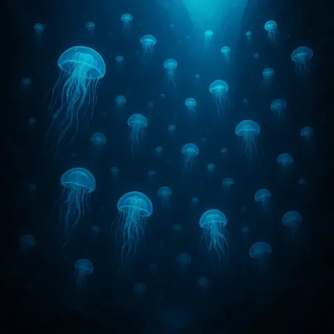 Myriad Glowing Jellyfish Drift Serenely