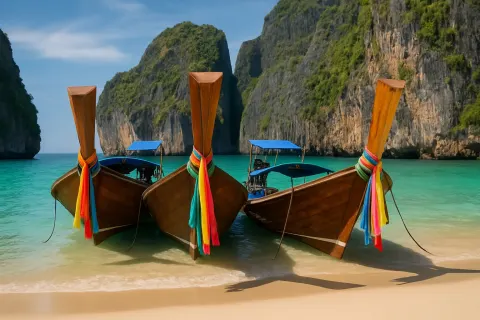 Three Wooden Long-tail Boats