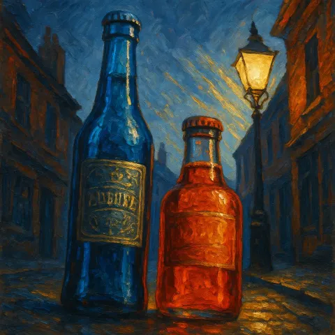 Two Distinct Pop Bottles—a Cobalt Blue-tinted Transparent Bottle
