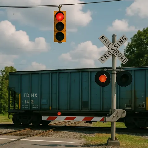Depiction of a Train Traveling Through a Railroad