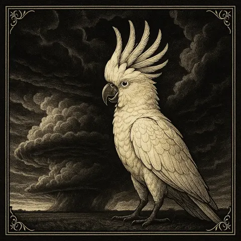 Intensely Warm Front-lit Sulphur-crested Cockatoo Confronts Gathering Supercells