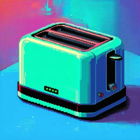 Blocky Retro Pixel Art Toaster in Vibrant Color
