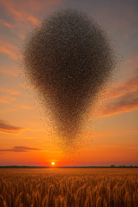 Immense Swarm of Countless Tiny Birds Forms a Colossal