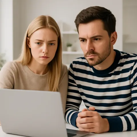 Blonde Woman and a Man in a Striped Sweater