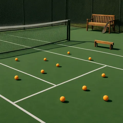 Imagine a Traditional Tennis Court Featuring a Lush Green Surface