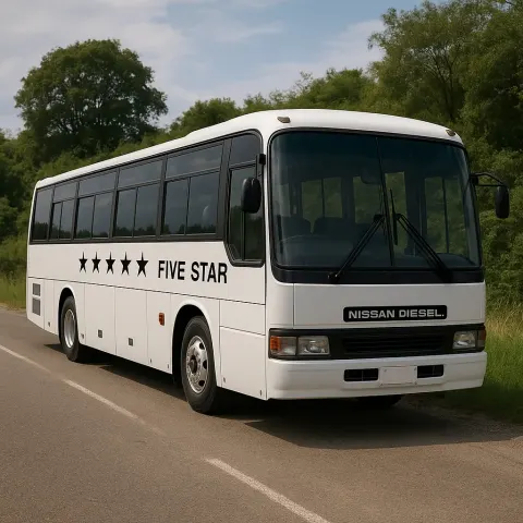 White "Five Star" Nissan Diesel Bus
