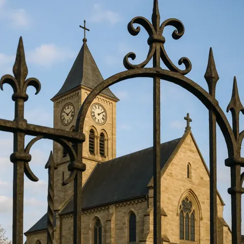 Above a Church Stands a Clock Tower