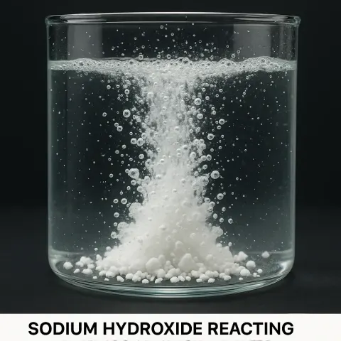 Sodium Hydroxide Pellets Interacting with Water and Dissolving Inside