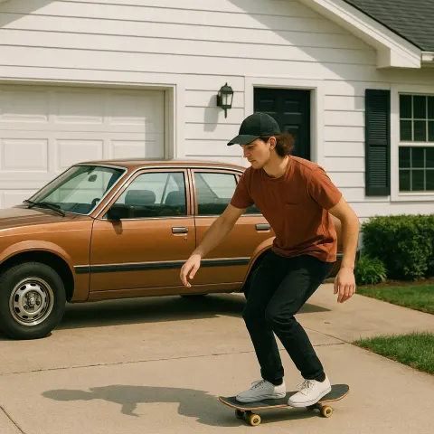Person Skateboarding on a Driveway Next