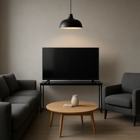 Modern Living Room Arrangement Includes a Slim Flat-screen TV Resting