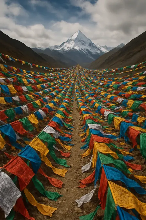 Thousands of Prayer Flags Flutter in Unison on a Remote