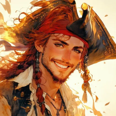 Joyful Red Haired Pirate in Detailed Manga Portrait