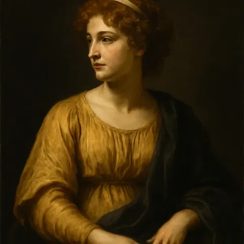 Classical Portrait of a Figure with Curly Auburn Hair Adorned