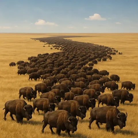 Massive Herd of Bison Moves Like a Slow