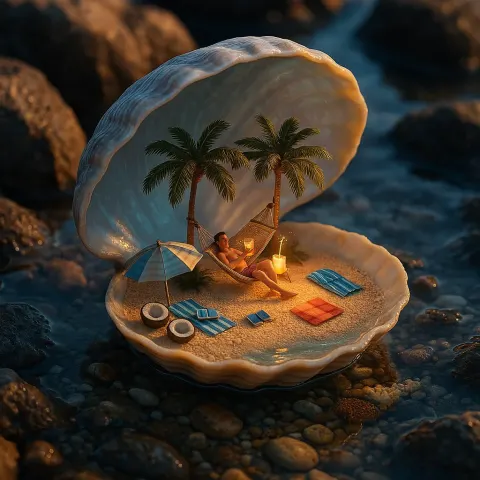 Hyper-realistic Isometric 3D Visualization of a Miniature Tropical Island Scene