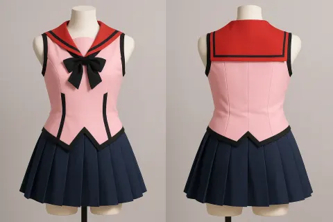Pink and White Sleeveless Cosplay Outfit with Black Accents