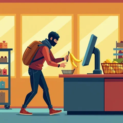 Masked Bandit Steals a Banana at Self Checkout