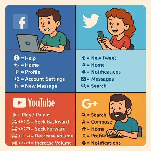 Colorful Infographic Detailing Keyboard Shortcuts for Facebook