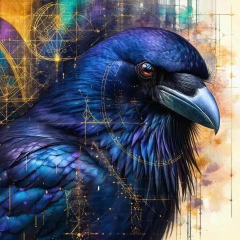 Cyberpunk Raven Woven From Sacred Geometry