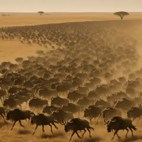 Vast Herd of Thousands of Wildebeest