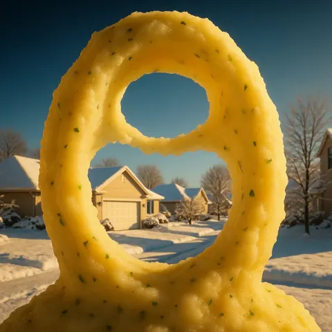Snow-covered Rooftops and Driveways on a Crisp Winter