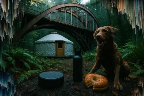 Scene Unfolds on a Sun-dappled Forest Floor Amidst Ferns