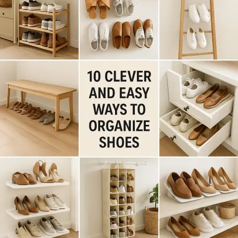 Collage Showcasing Creative and Varied Shoe Storage Solutions