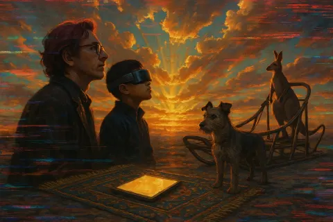 Burgundy-haired Auteur and a Young Icon in a Cybernetic Visor