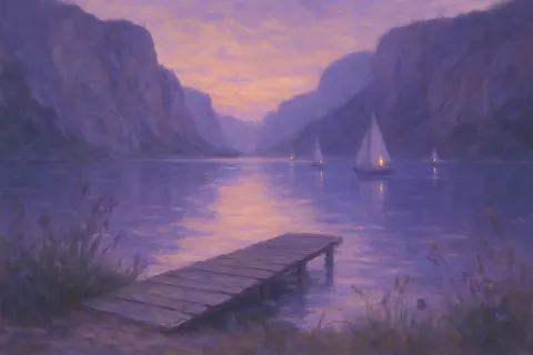 Portray a Tranquil Lakeside View Captured During Twilight