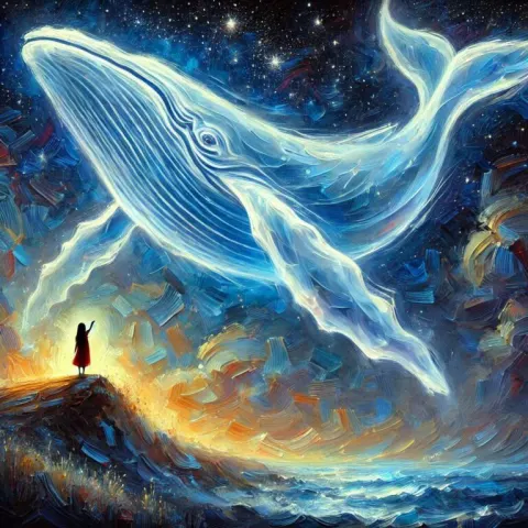 Glowing Whale in Starry Night Sky