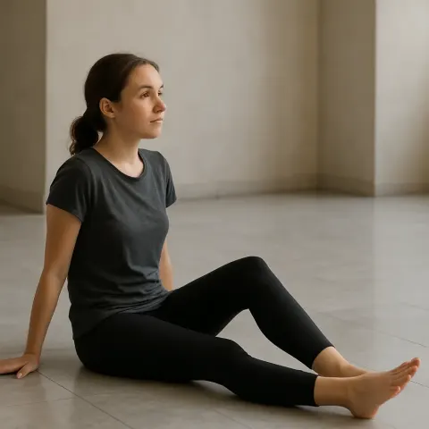 Individual Sits Directly on a Sleek Stone Floor