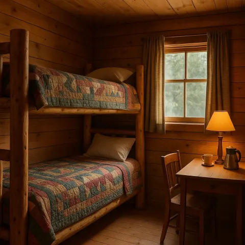 Cozy Wooden Cabin Interior Featuring a Bunk Bed