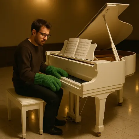 Sleek White Grand Piano Stands on a Smooth Marble Floor