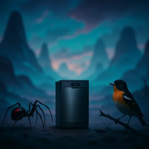 Glossy Black Black Widow Spider with its Iconic