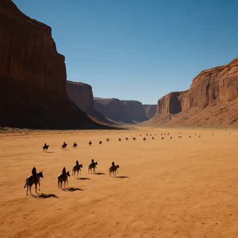 Many Distant Figures on Horseback