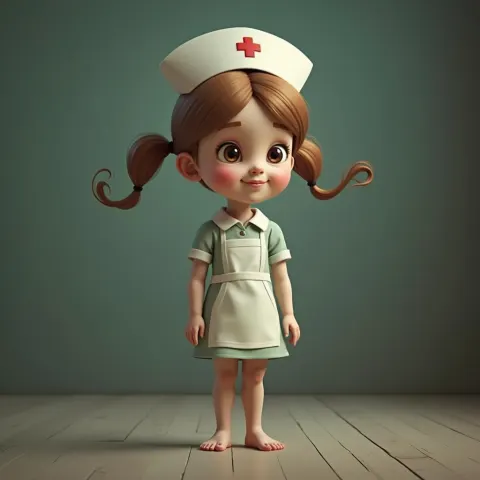 Whimsical Nurse With Oversized Feet in Nostalgic Tones