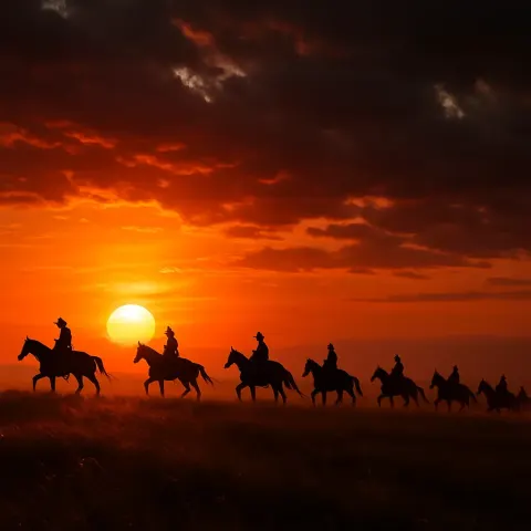 Many Distant Figures on Horseback
