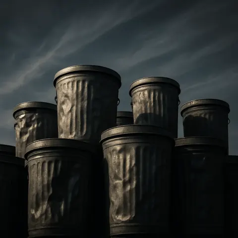 Haphazard Cluster of About Ten Classic Cylindrical Ashcans
