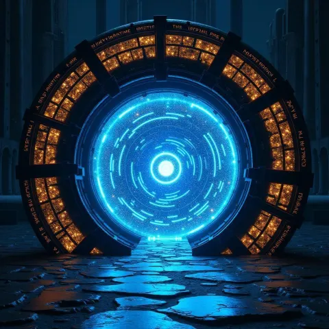 Black and Gold Neon Portal on Electric Blue