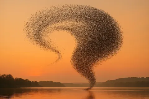 Enormous Flock of Countless Tiny Birds Forms a Dynamic