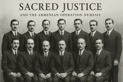 Group of Formally Dressed Men Posed for a Historical Photograph