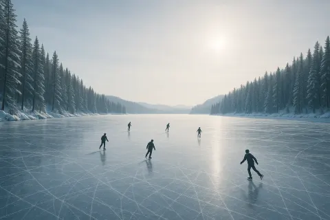 Several Tiny Figures Ice Skate on a Vast