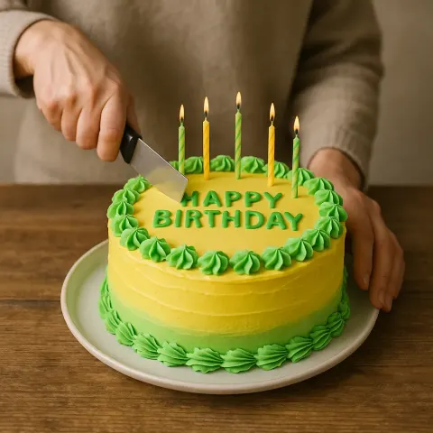 Person Preparing to Cut into a Birthday Cake