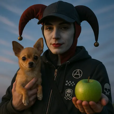 Jester Character—their Defined Cupid's Bow Lips Subtly Illuminated—wears a Baseball