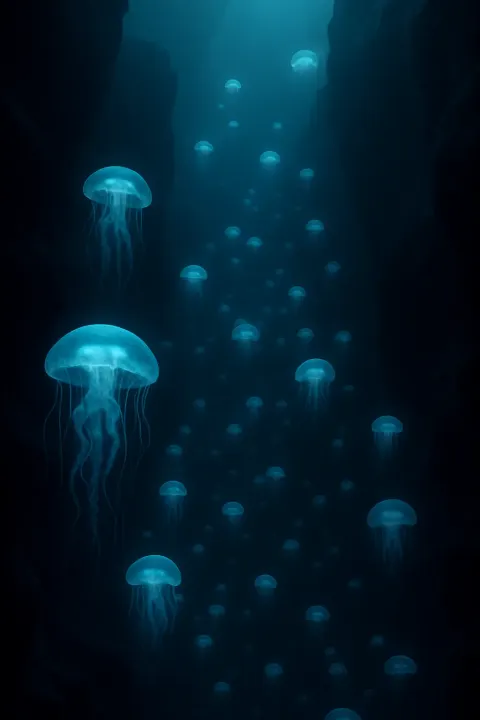 Immense Swarm of Bioluminescent Jellyfish Drifts Serenely