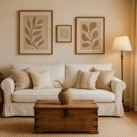 Cozy Living Room with a White-covered Sofa