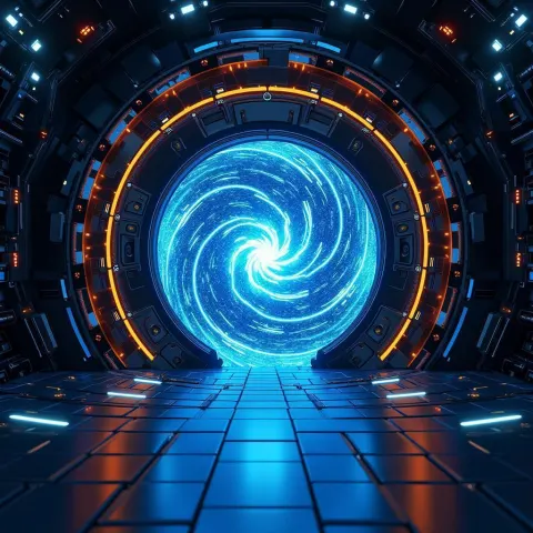 Swirling Neon Vortex Portal in Black and Gold