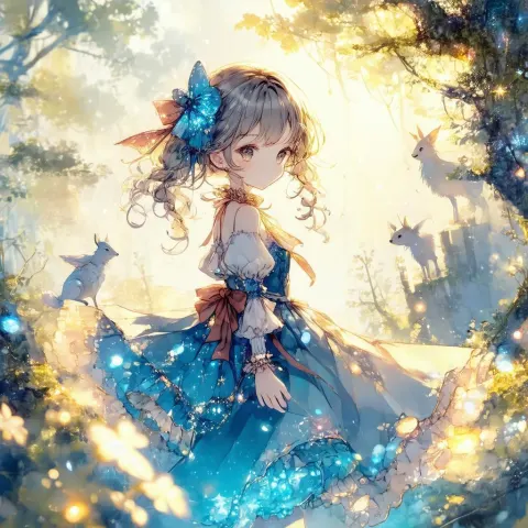 Storybook Manga Girl Among Magical Creatures